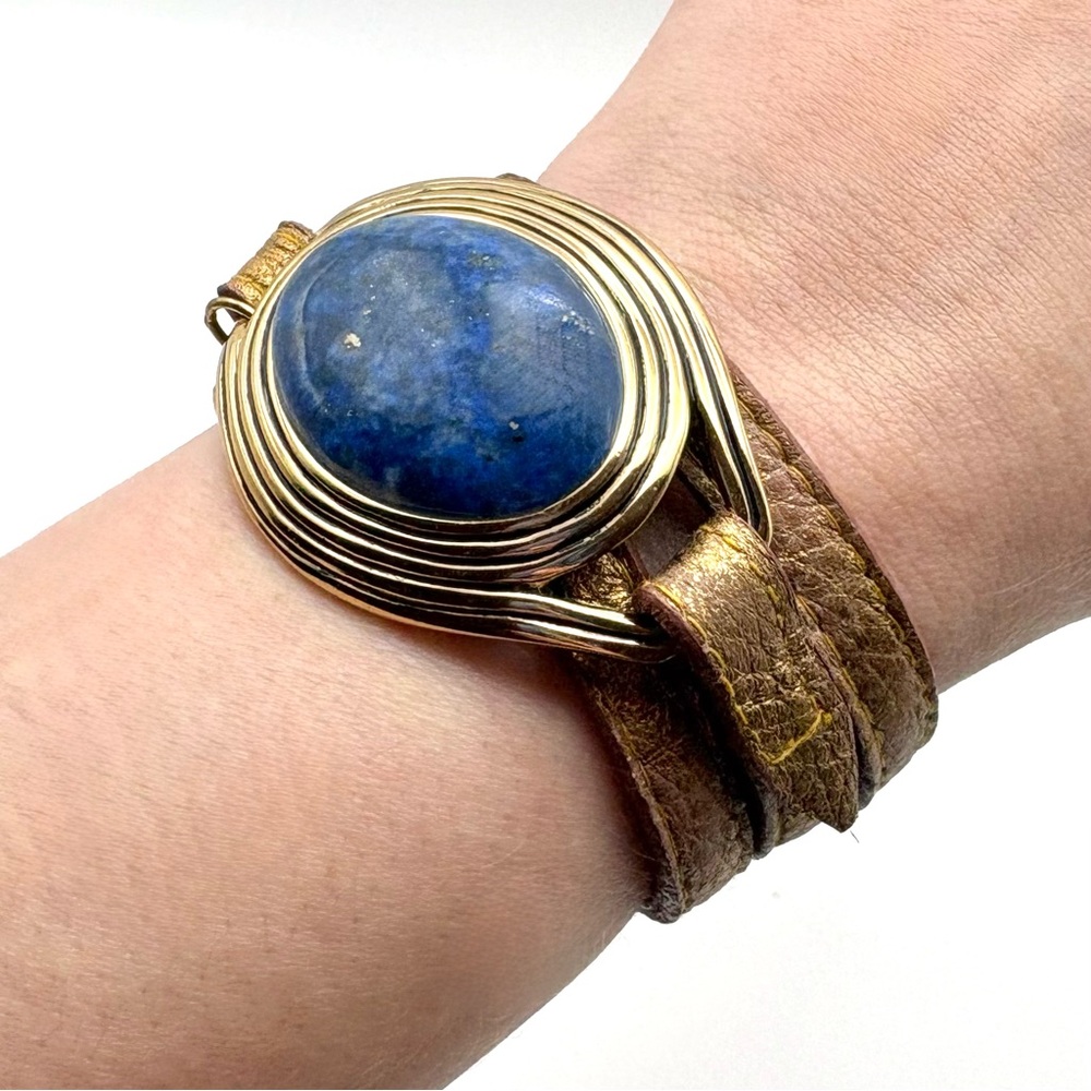 Studio Barse Lapis Lazuli Leather Southwestern Style Wrap Bracelet - Picture 2 of 6
